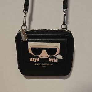Karl Lagerfeld Paris Wallet w/Detachable Cross Body Strap Black
